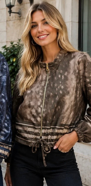 Brown Kai Suedette Zip Bomber