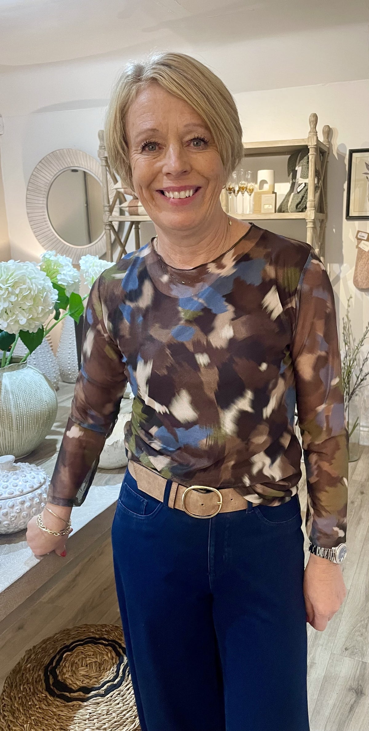 Brown & Multi Camo Mesh Top