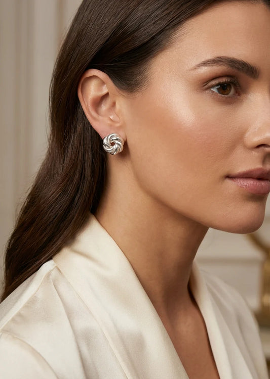 Envy Silver textured knot stud earring