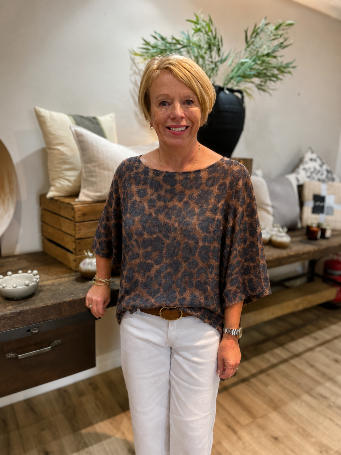 Leopard Print Tan & Black Mesh Top