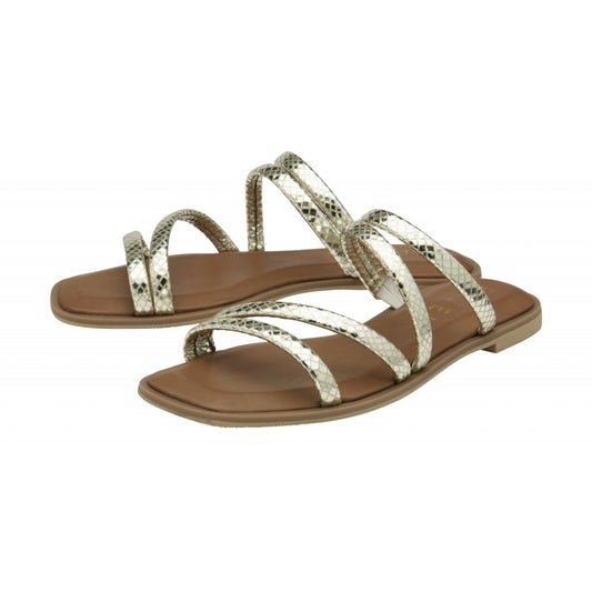 Gold Leather Tain Flat Mule Sandals