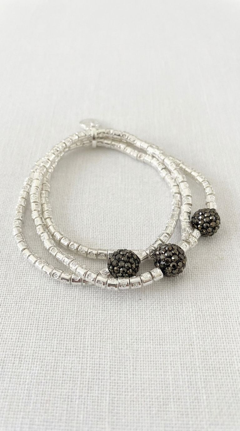Silver Triple Bracelet with Beaded Charms