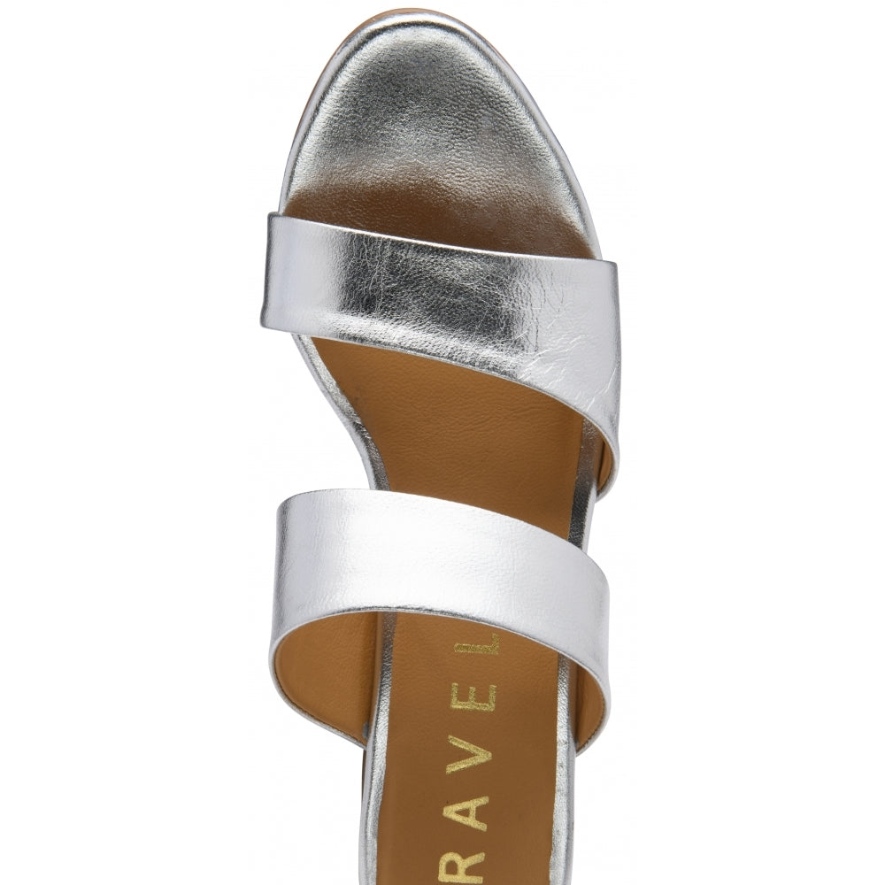 Lund by Ravel - Silver Metallic Leather Heeled Mule Sandal