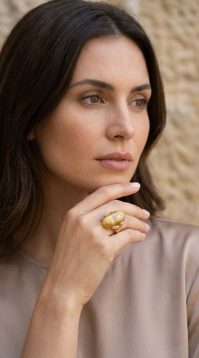 Large Oval Ring with Amber Inset