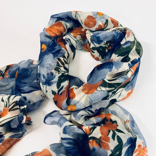 Blue & Orange Floral Scarf