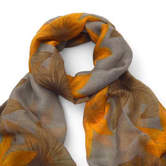 Taupe & Mustard Floral Scarf