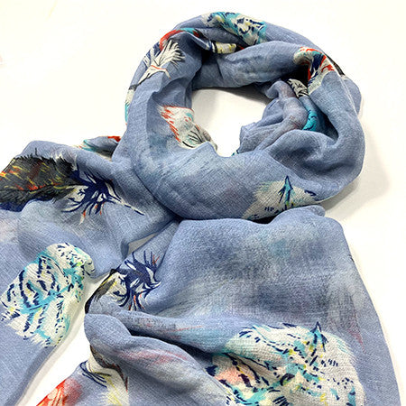 Blue and Multi Feather Print Scarf
