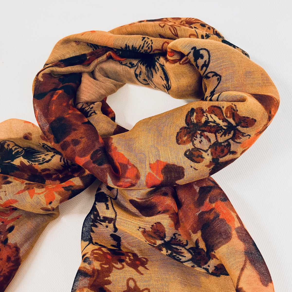 Beige, Orange & Brown Floral Scarf