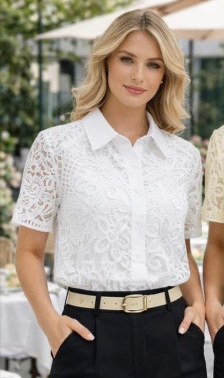 Daisy Print White Shirt S/M