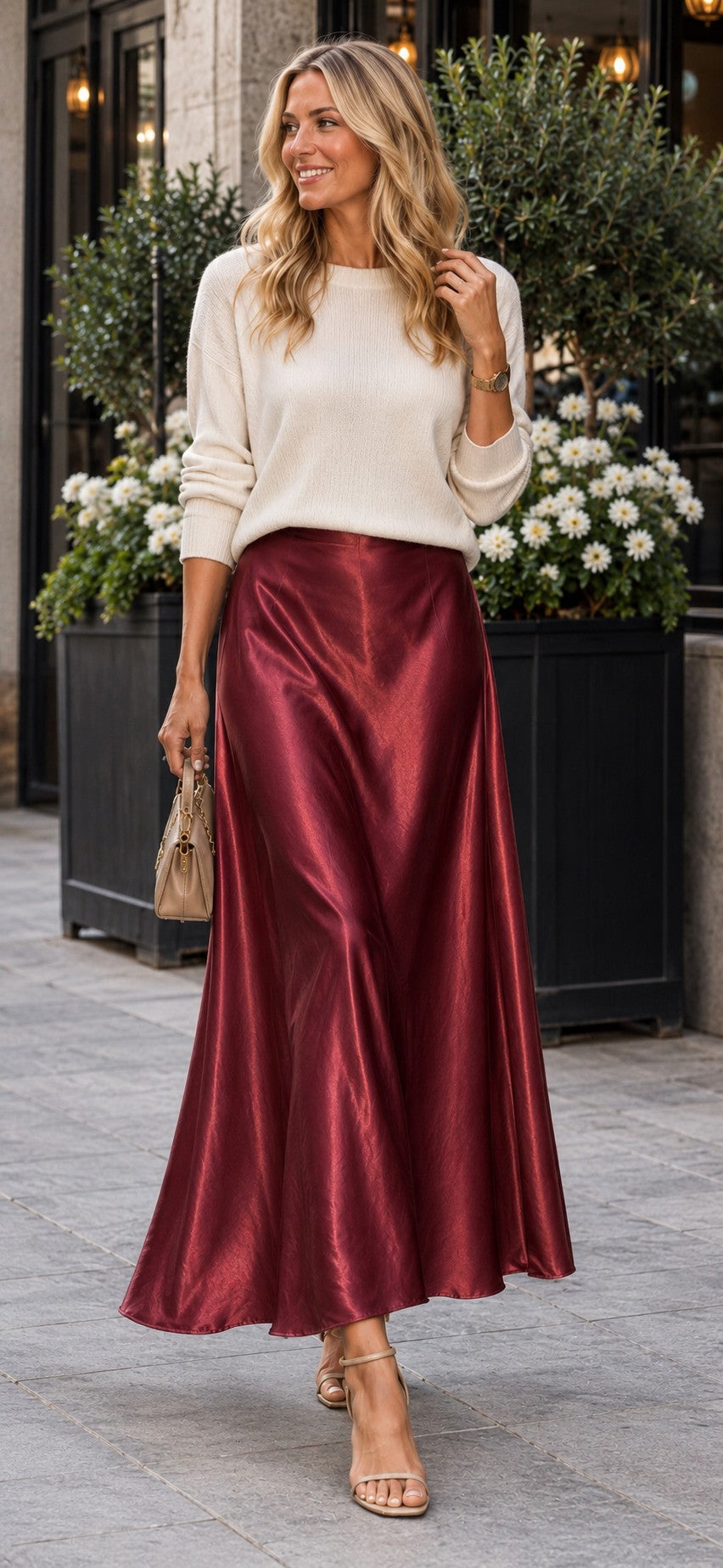 Burgundy Sateen Skirt