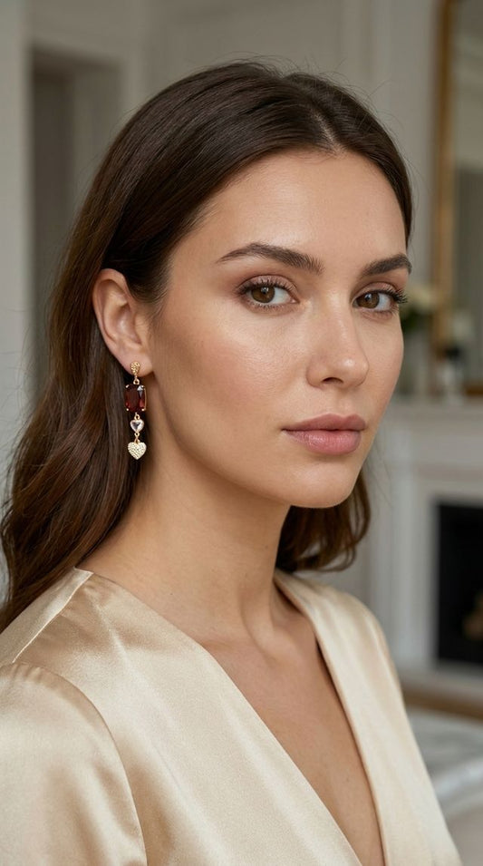 Plum Crystal & Gold Heart Drop Earring