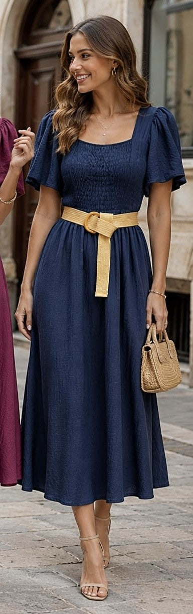 Navy Emily Belted Dress