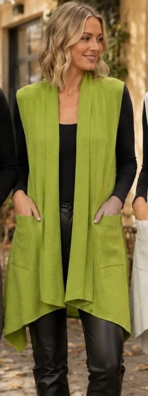 Lime Green Longline Knitted Gilet Cardi