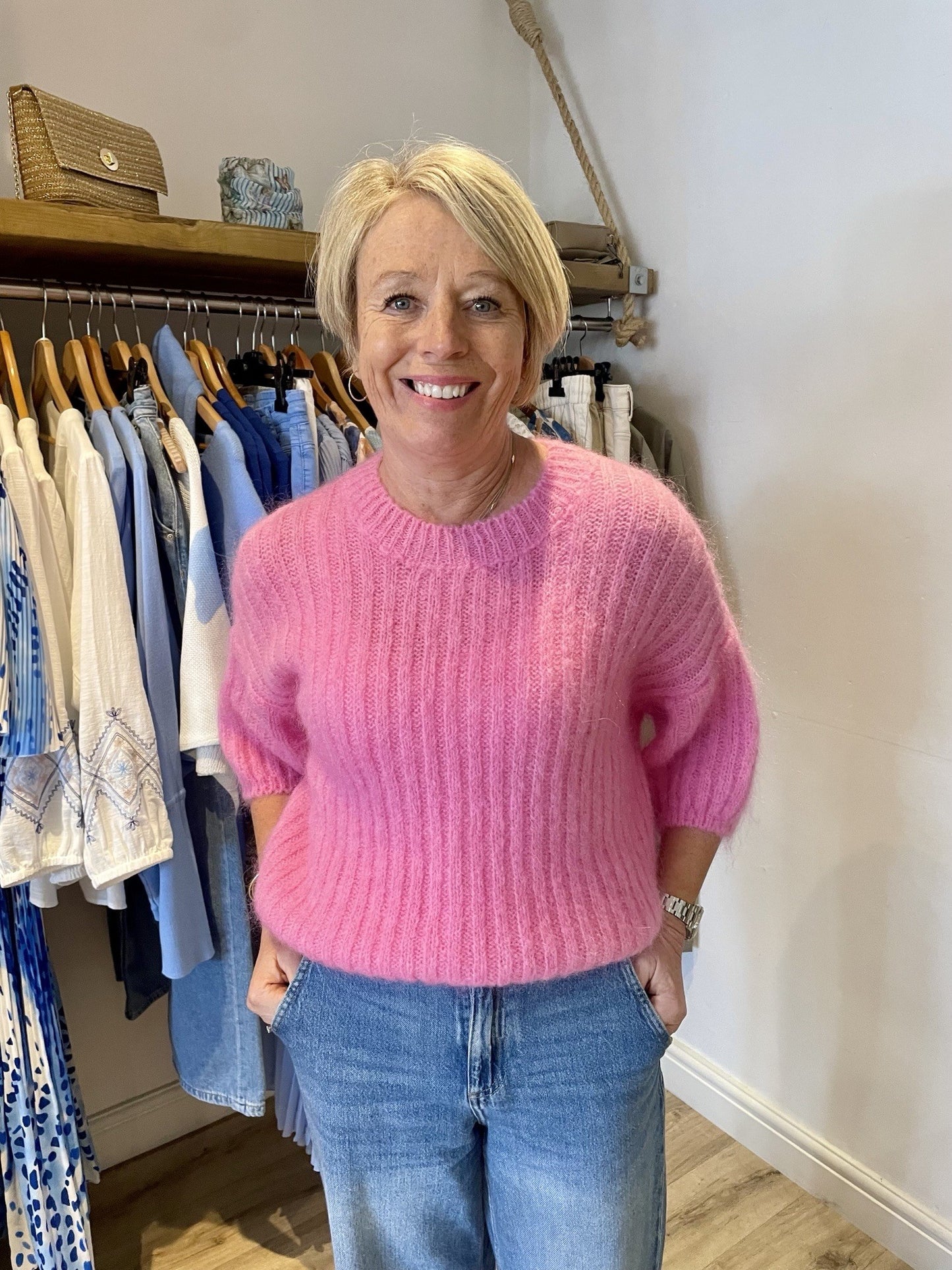 Fuchsia Ribbed Kid Mohair Knit Jumper