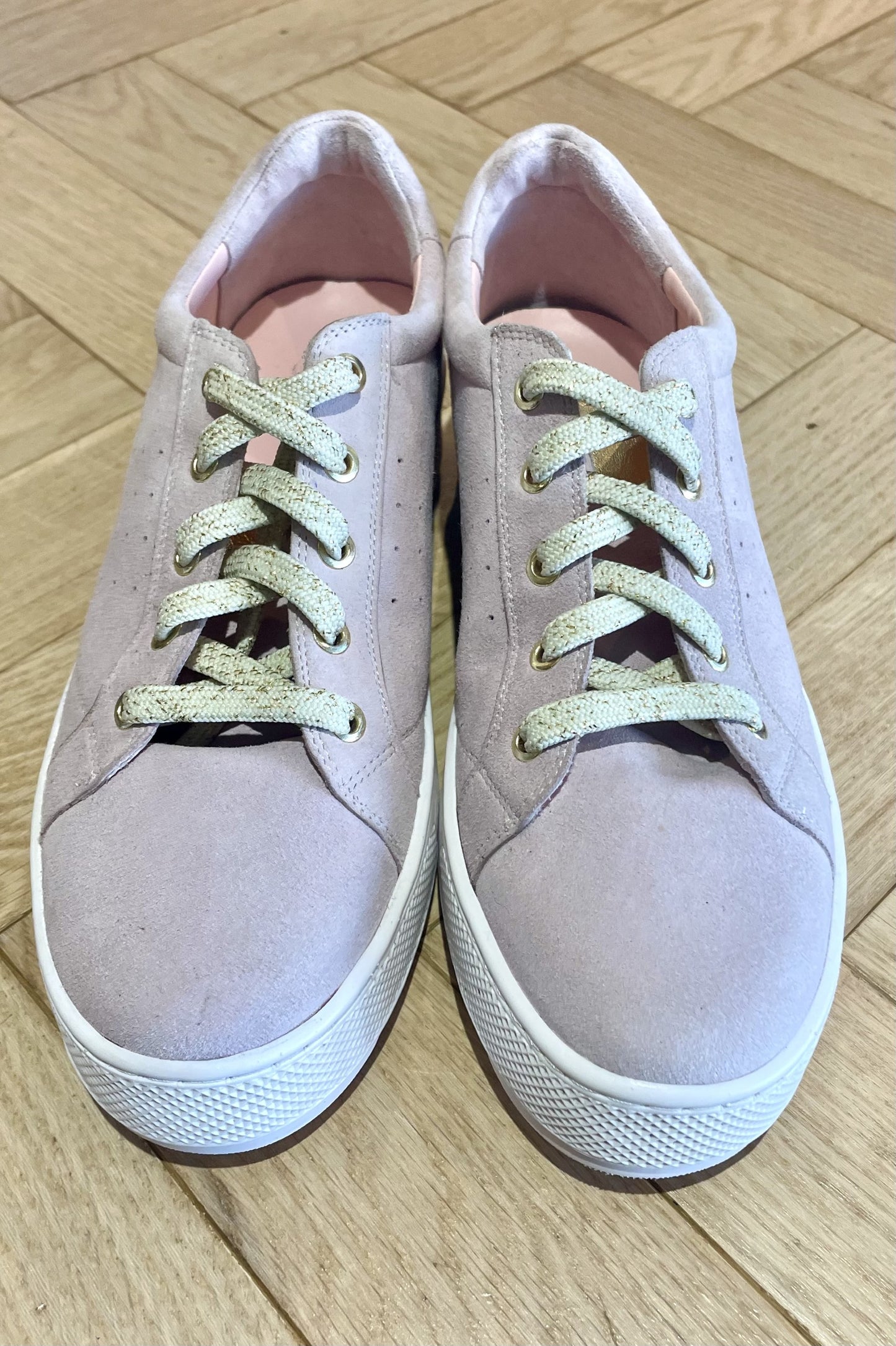 Soft Pink Platform Trainer with Gold Laces