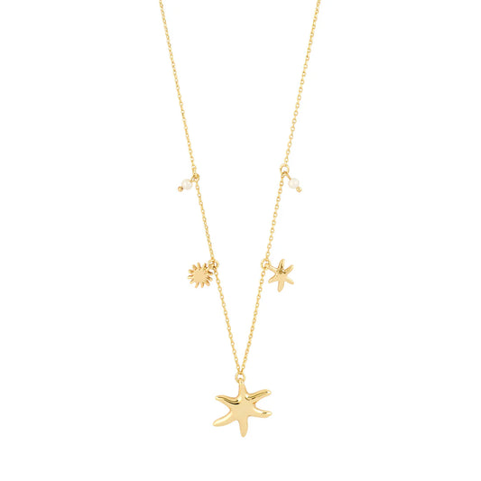 Prism Gold Plated Sun & Starfish Necklace