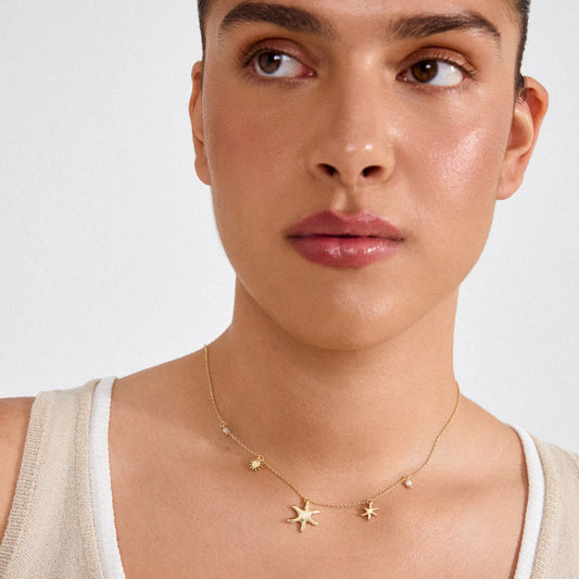 Prism Gold Plated Sun & Starfish Necklace