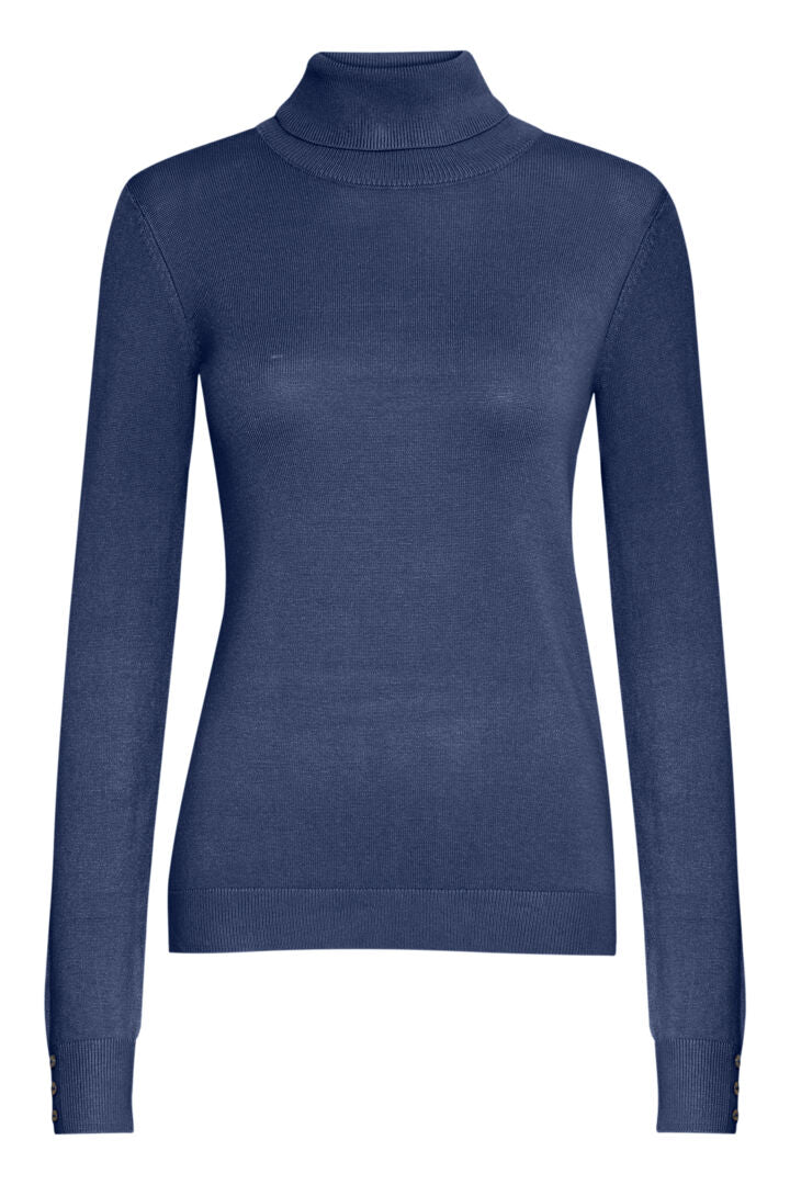 Clia Navy Rollneck Jumper with Button Sleeves