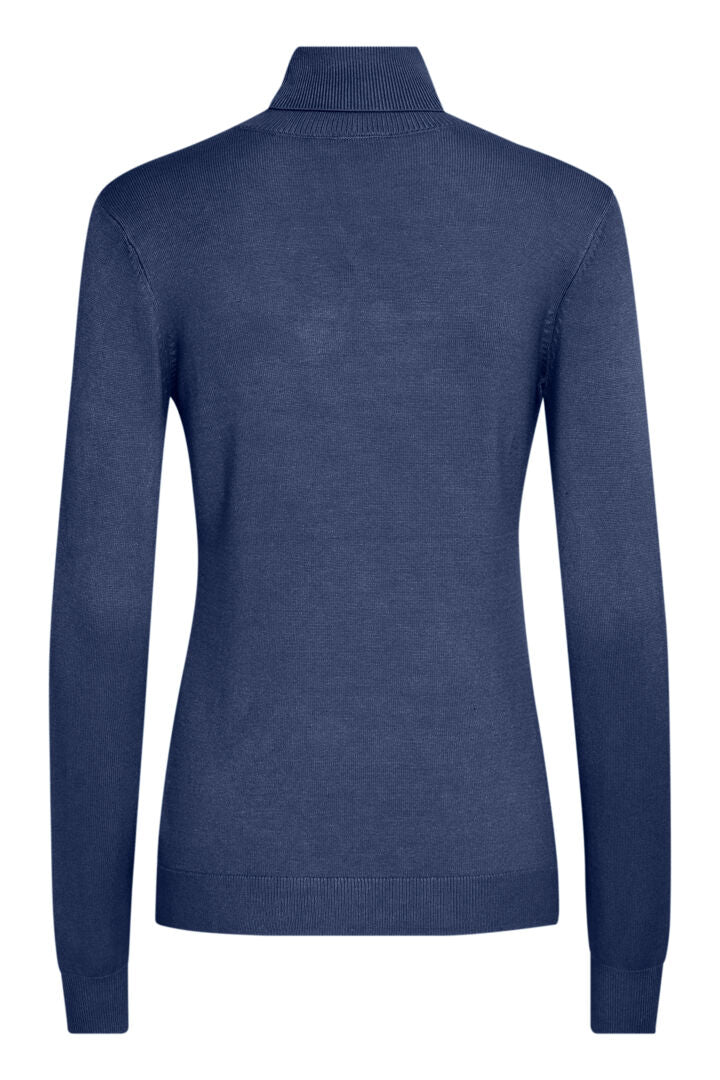 Clia Navy Rollneck Jumper with Button Sleeves