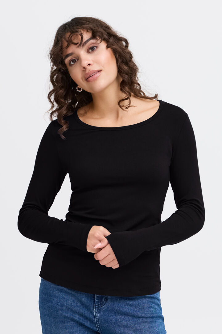 Kasic Black Round Neck Long Sleeve T-shirt
