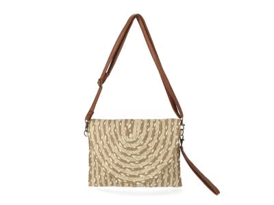 Cream & Taupe Stripe Natural Raffia Bag