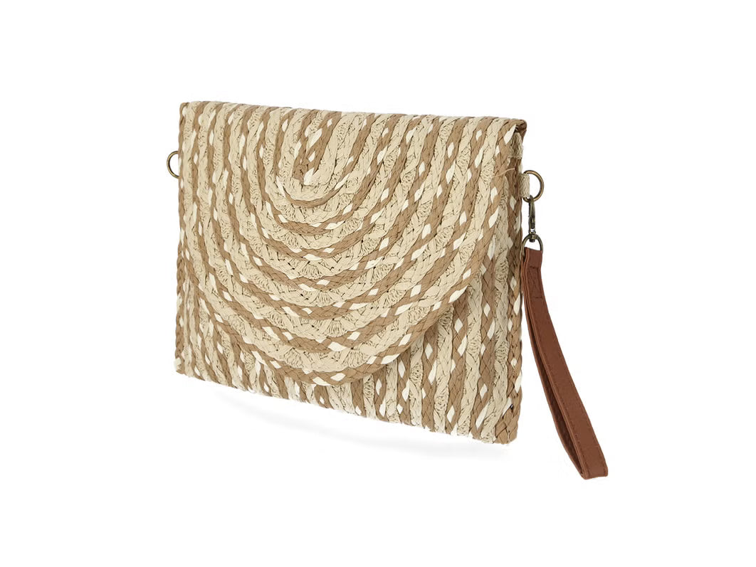 Cream & Taupe Stripe Natural Raffia Bag