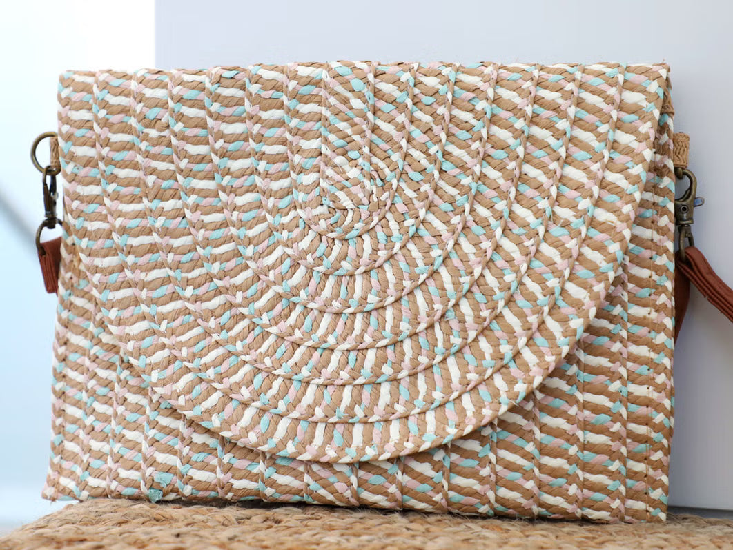 Pink & Powder Blue Natural Raffia Bag