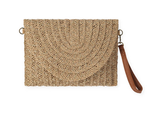 Taupe Natural Raffia Bag with Gold Metallic Thread