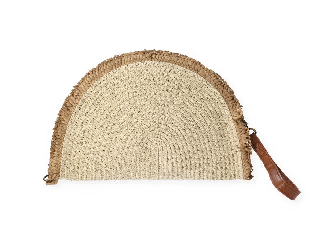 Half Moon Natural Raffia Cream Bag