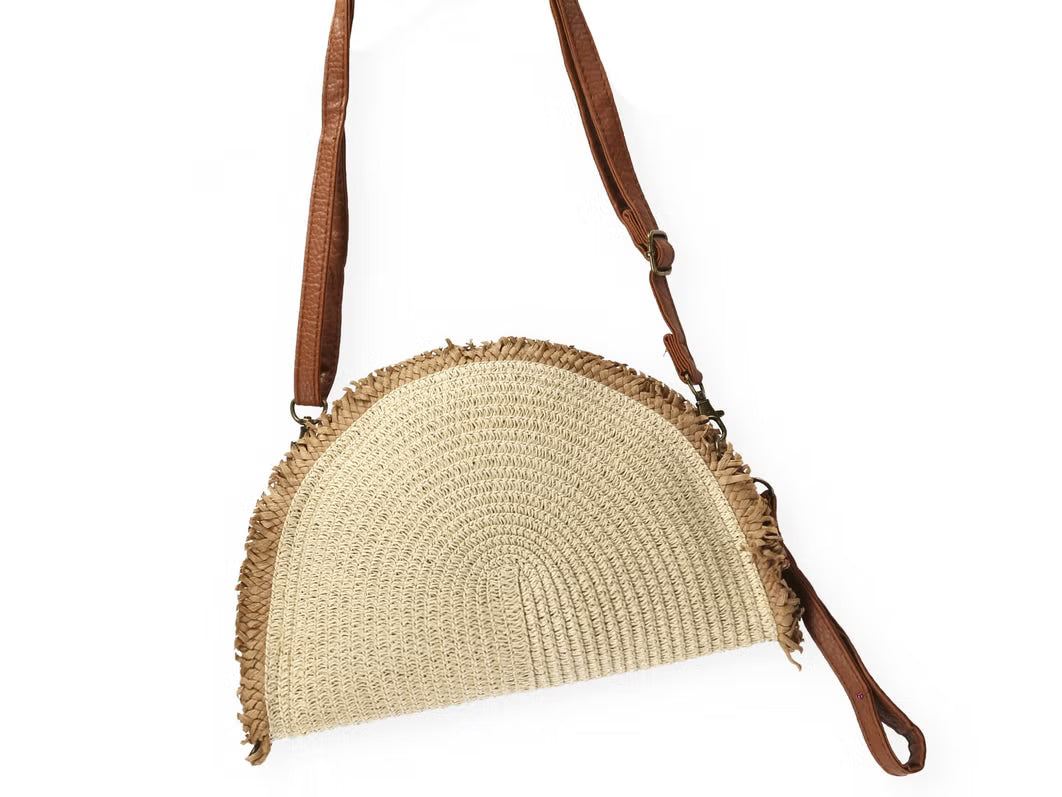 Half Moon Natural Raffia Cream Bag