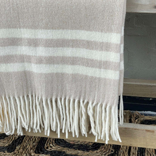 Biggie Best Beige/White Stripe Pure Wool Throw