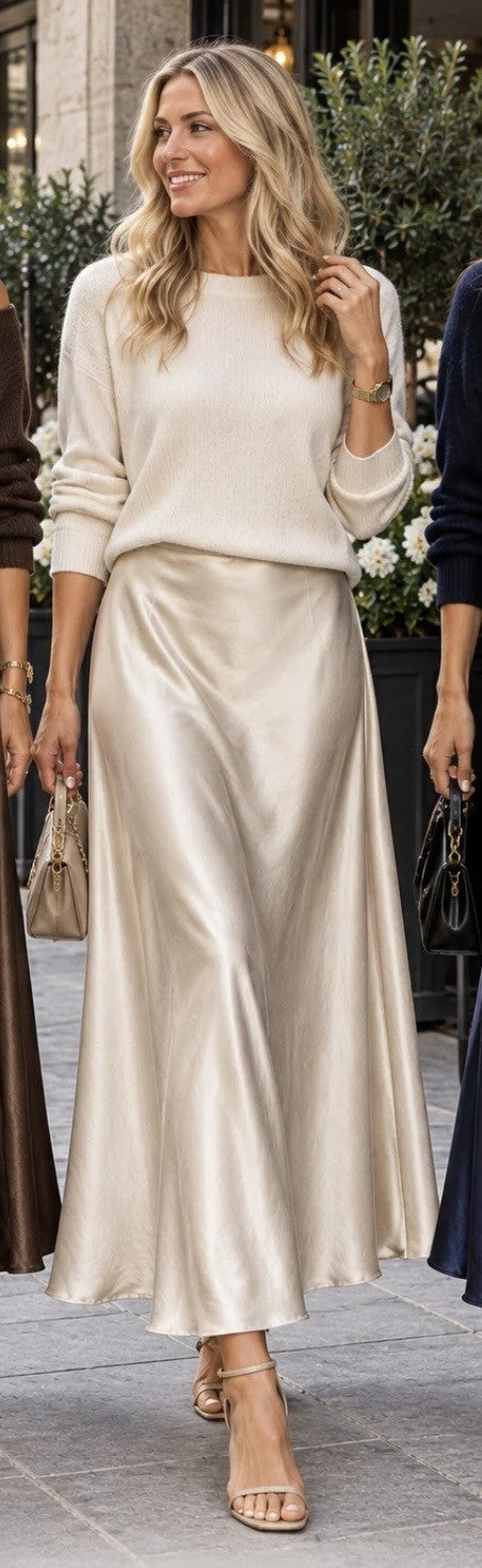 Champagne Sateen Aline Skirt