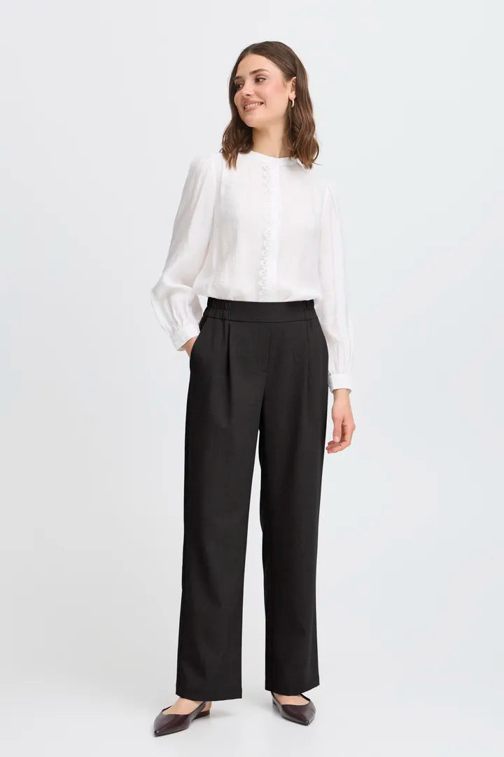 Black Abigail Wide Leg Trouser with Belted Waist