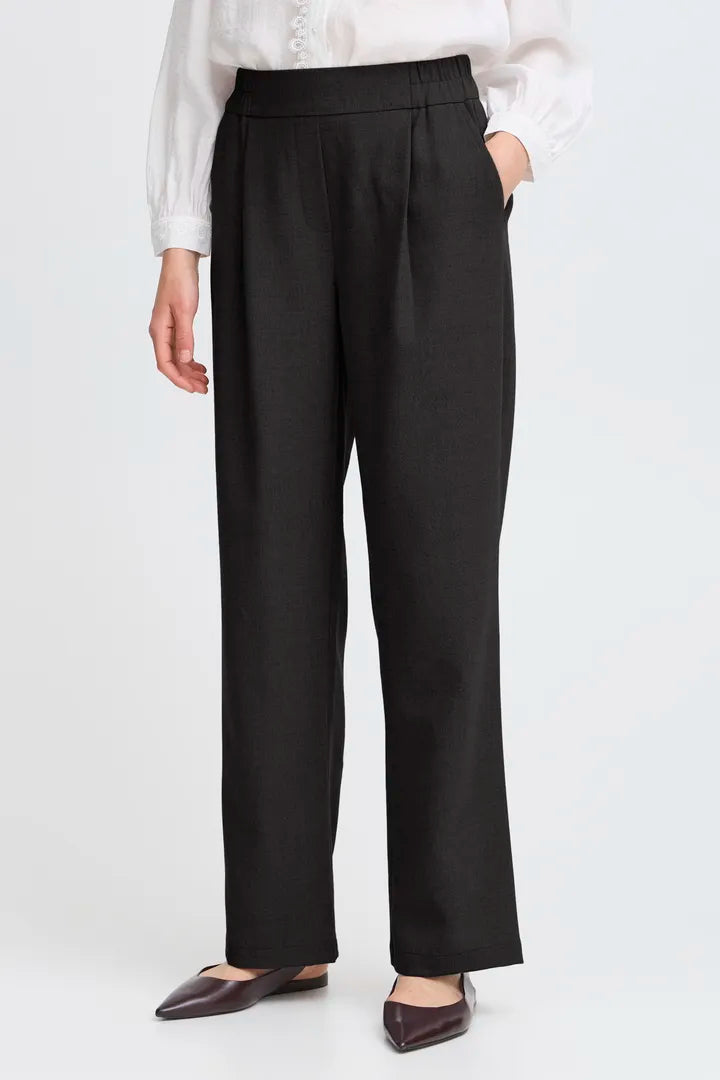 Black Abigail Wide Leg Trouser with Belted Waist
