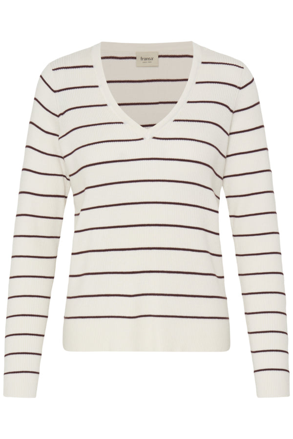 Vanilla V Neck Cream Ribbed Striped Knit