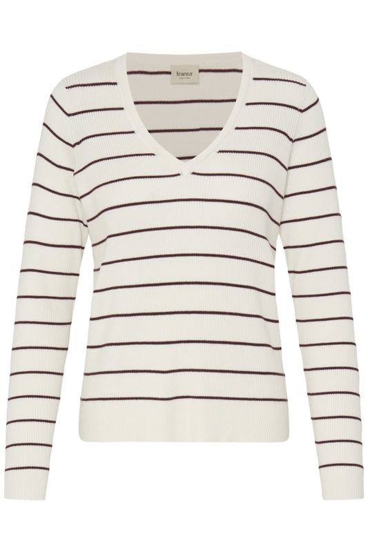 Vanilla V Neck Cream Ribbed Striped Knit