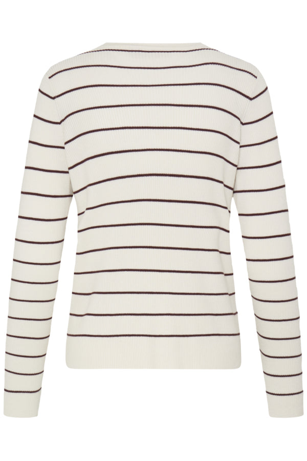 Vanilla V Neck Cream Ribbed Striped Knit