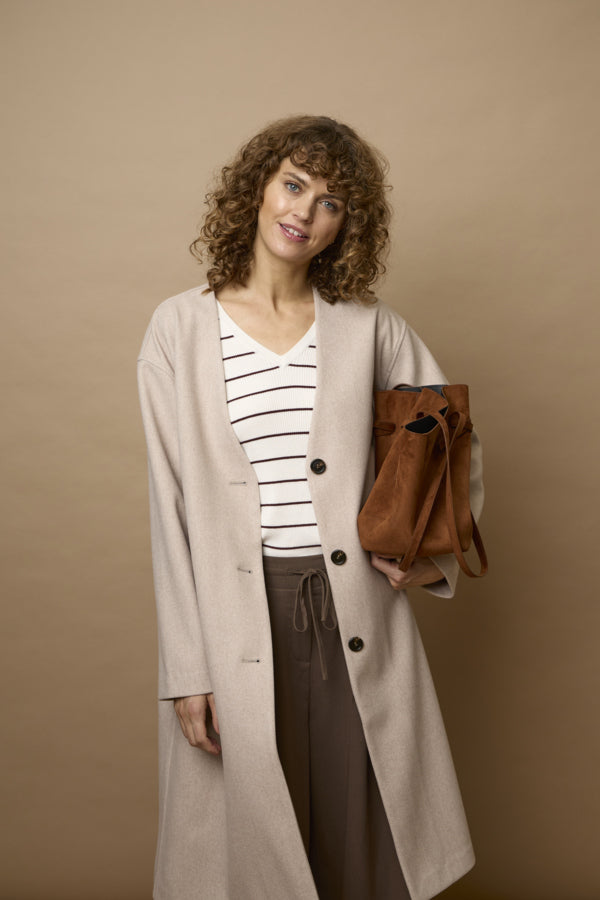 Vanilla V Neck Cream Ribbed Striped Knit