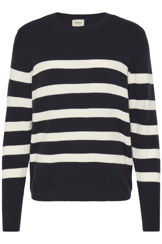 Navy & Cream Striped Knitted Jumper