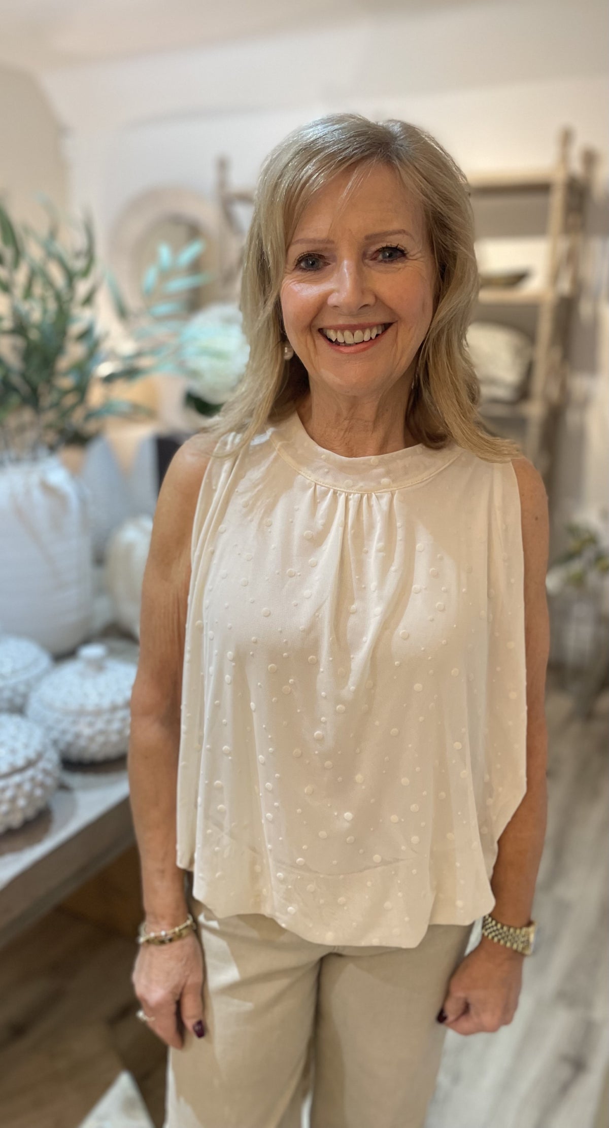 Dotty Cream Halterneck Top