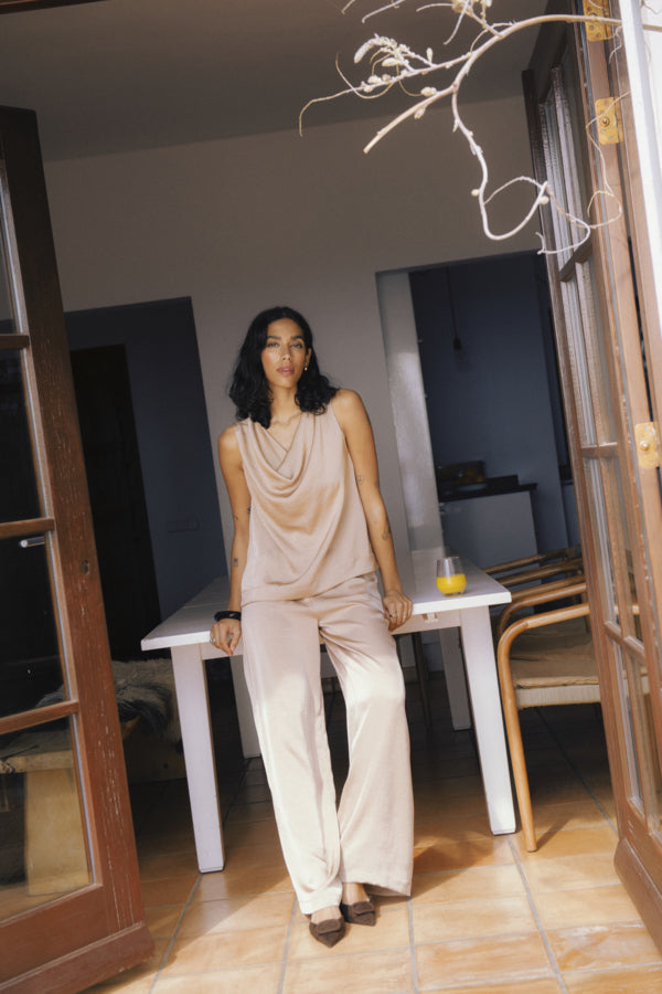 Wide Leg Satin Trousers