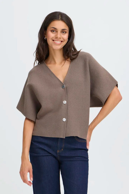 Taupe V Neck Cardigan