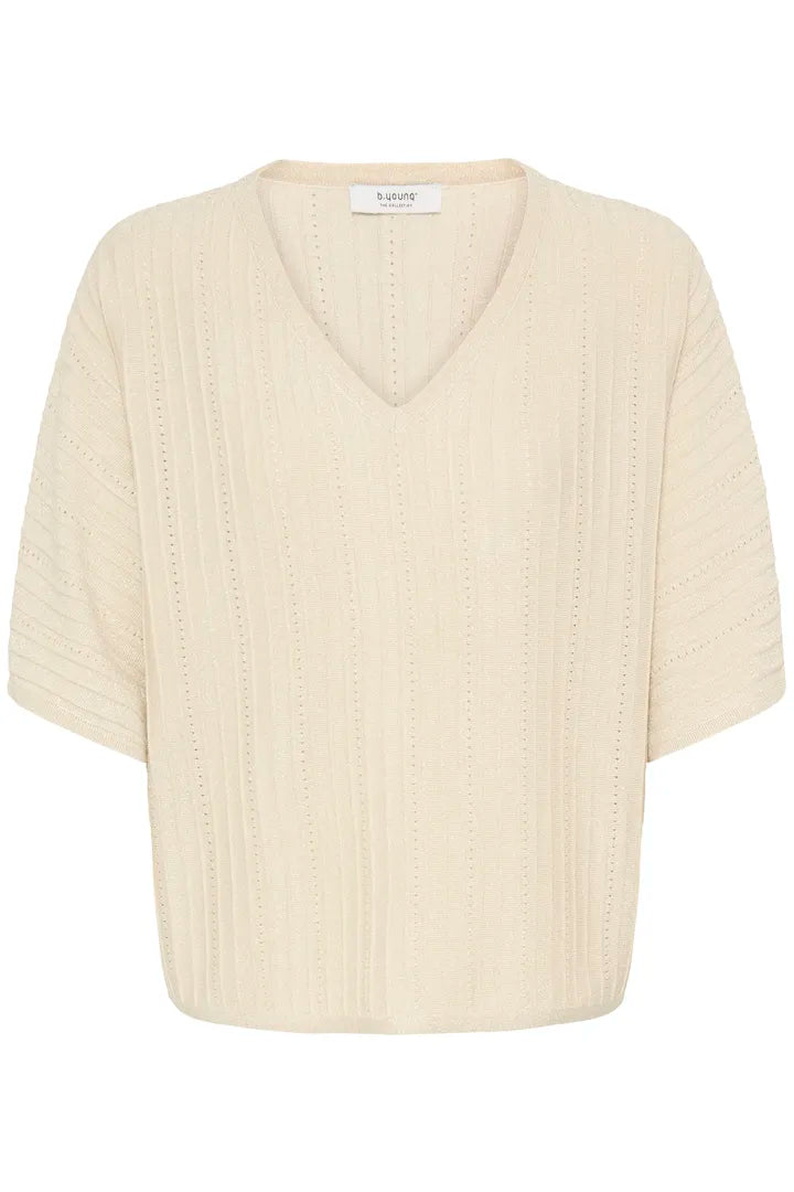 Cream Mobbe V Neck Lightweight Jumper