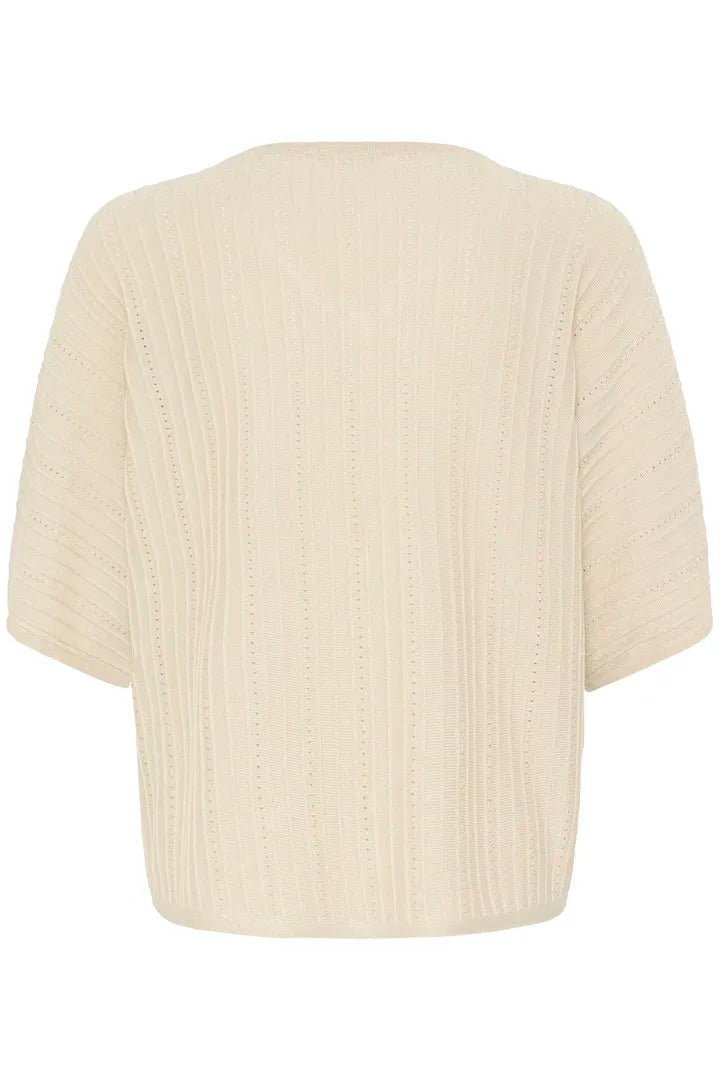 Cream Mobbe V Neck Lightweight Jumper