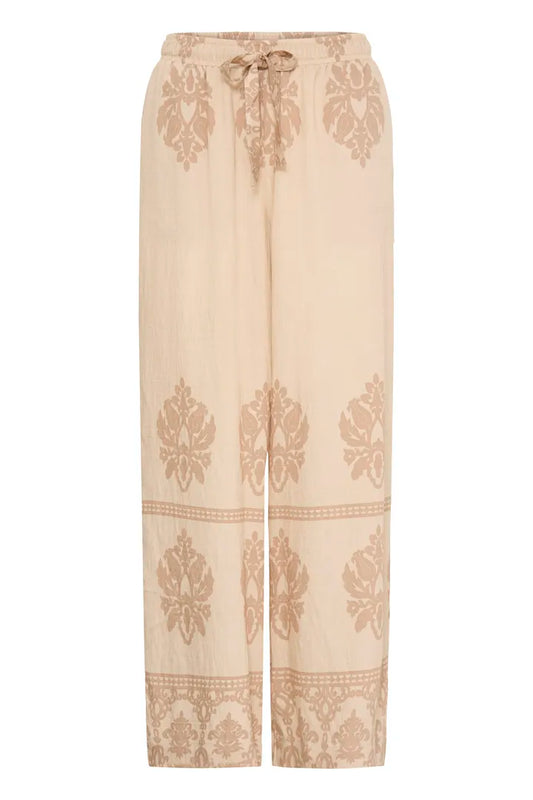 Jayce Beige Printed Wide Leg Trousers