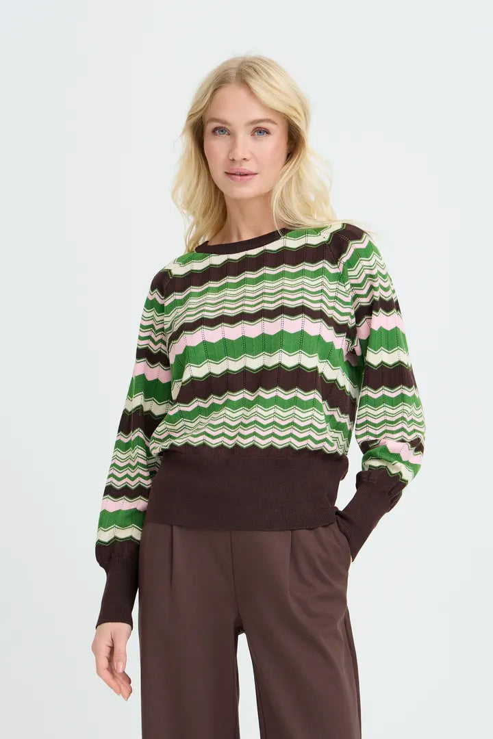 Green & Brown Zig Zag Morla Pointelle Jumper