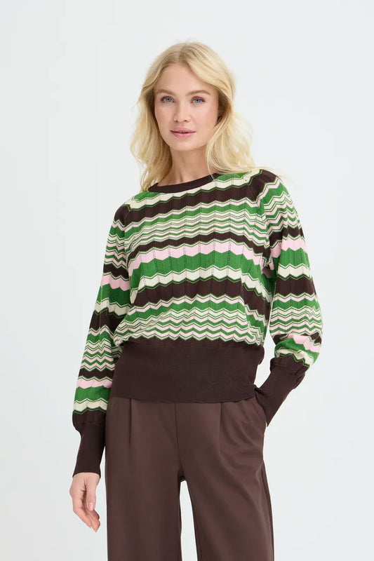 Green & Brown Zig Zag Morla Pointelle Jumper