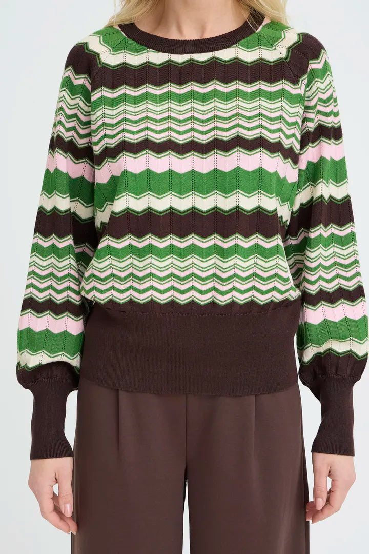 Green & Brown Zig Zag Morla Pointelle Jumper