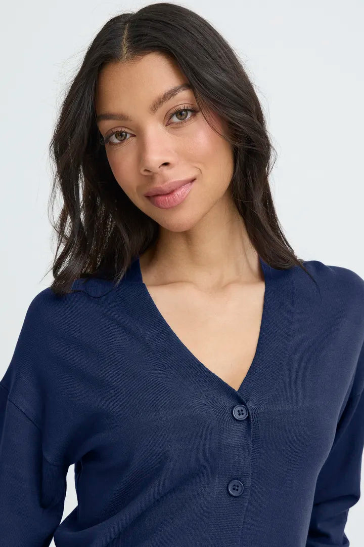 Navy Morla V Neck Cardigan