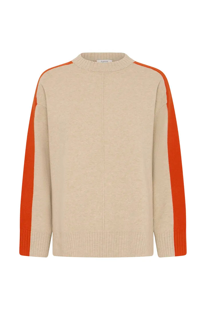 Cream Otari Contrast Orange Sleeve Jumper